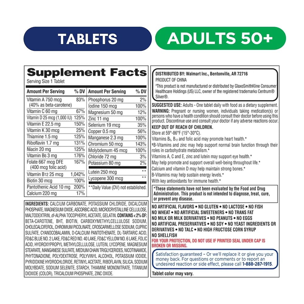 Generic Equate Adult 50+ One Daily Complete Multivitamin - 125 Tablets - image 5