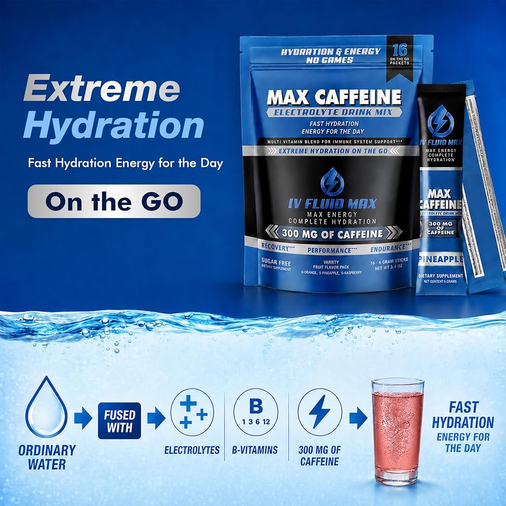 IV FLUID MAX Electrolyte Powder Packets with Caffeine - 16 Sticks - image 5