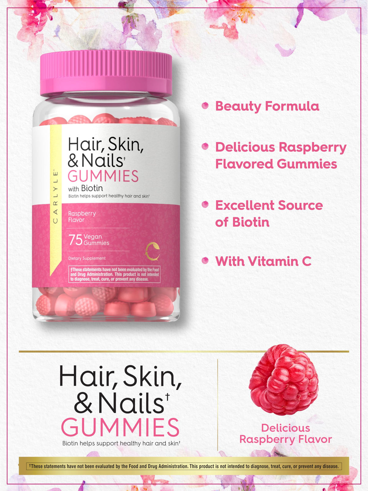 Carlyle Hair Skin and Nails with Biotin 2500mcg - 75 Gummies - image 4
