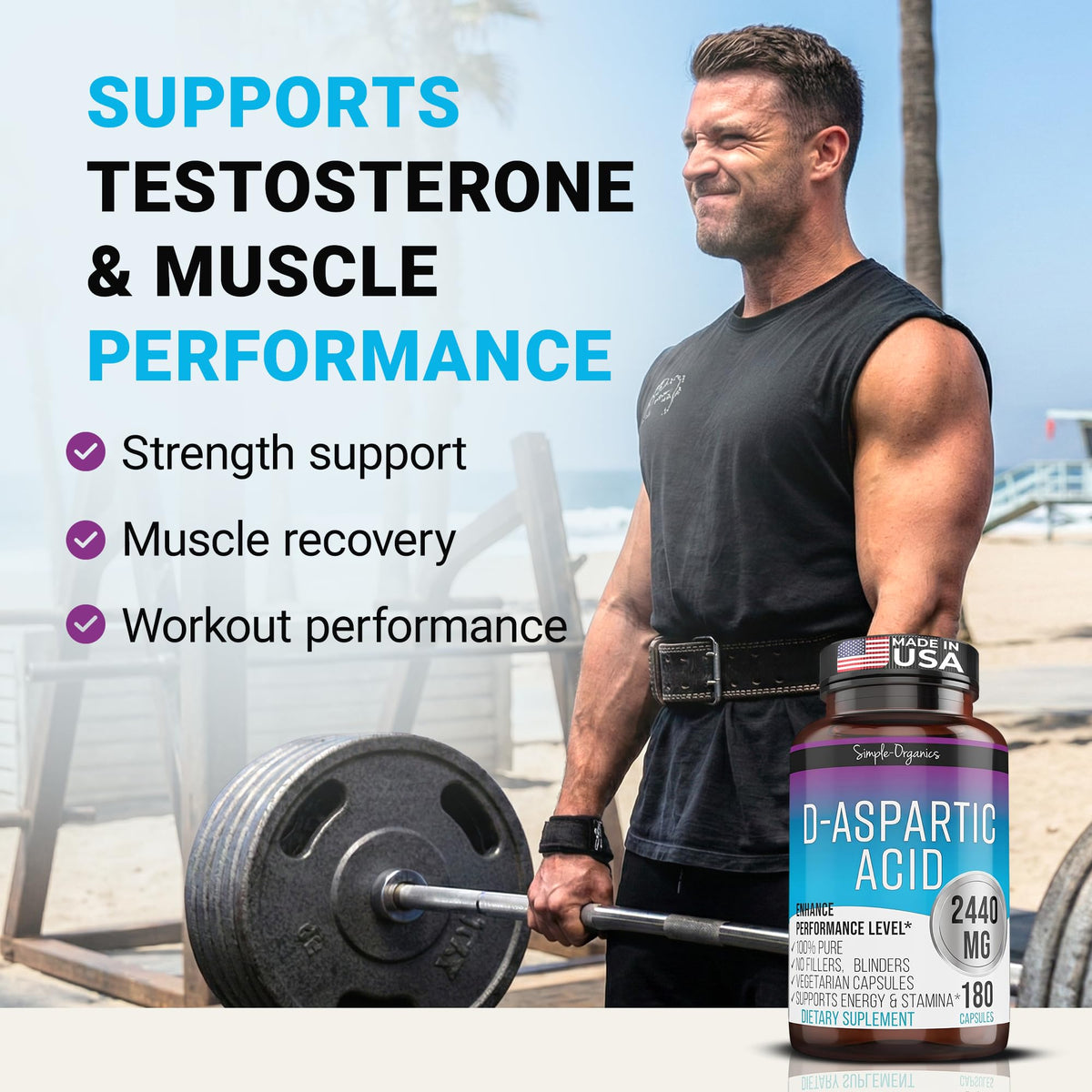 Simple-Organics D-Aspartic Acid Testosterone Support for Men - 180 Capsules - image 6