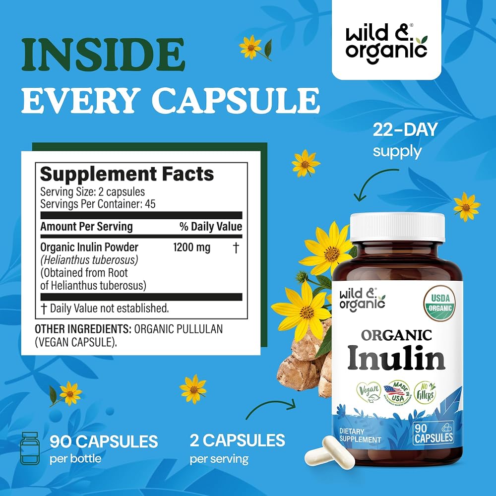 Wild & Organic USDA Organic Inulin Capsules Digestive Support - 90 Count - image 3