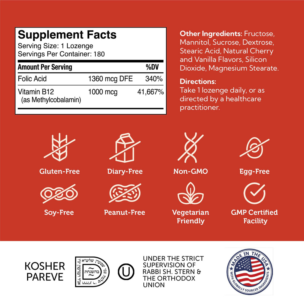 Zahler Energizer - Folate and B12 Supplement - Fast Dissolving Cherry