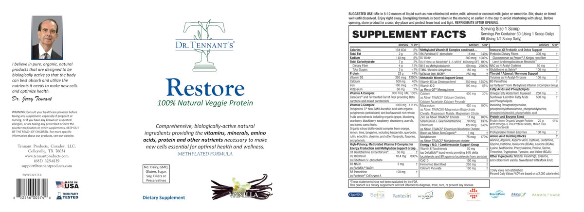 Dr. Tennant's Restore Premium Plant-Based Protein Vanilla - 30 Day - image 3