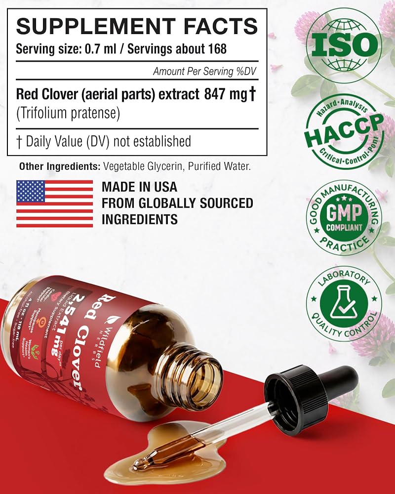 WILDFIELD HERBS 4 Oz Red Clover Extract Liquid Drops - Women’s Wellness & Menopause Balance Support** | 2 Month Supply | - Made in USA - Red Clover Supplement - Alcohol & Sugar Free - image 3