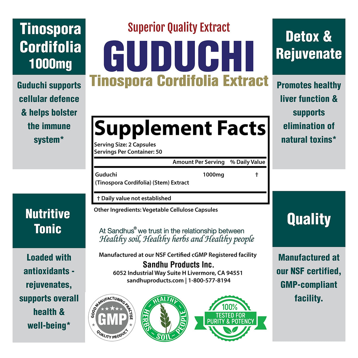 Sandhu's Guduchi Giloy 1000mg Immune Support - 100 Vegetarian Capsules - image 3