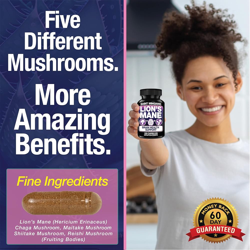 Saint Mingiano Lion's Mane Mushroom Supplement - 120 Capsules - image 5