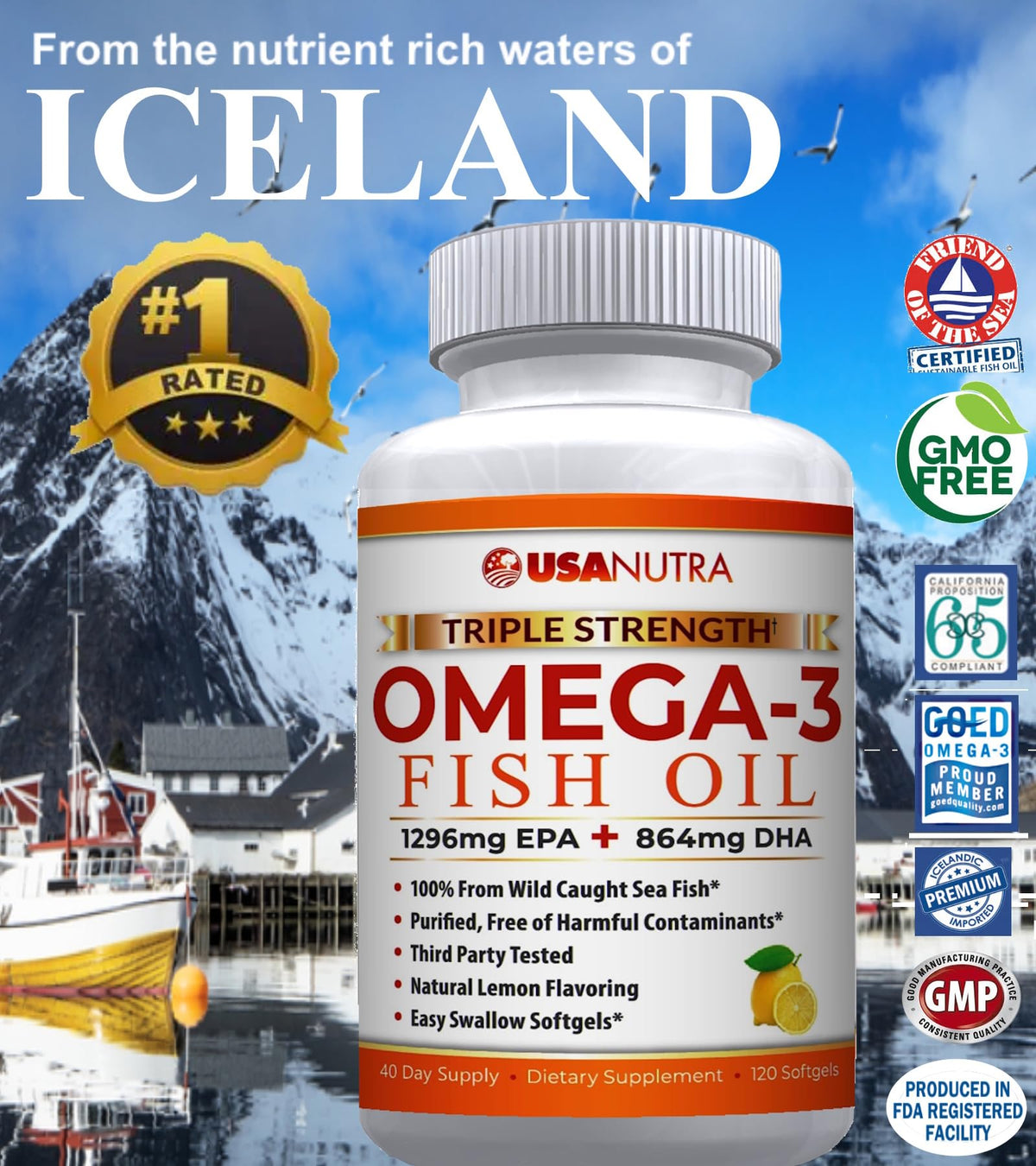USANUTRA Triple Strength Omega-3 Fish Oil 3600mg - 120 Softgels - image 5