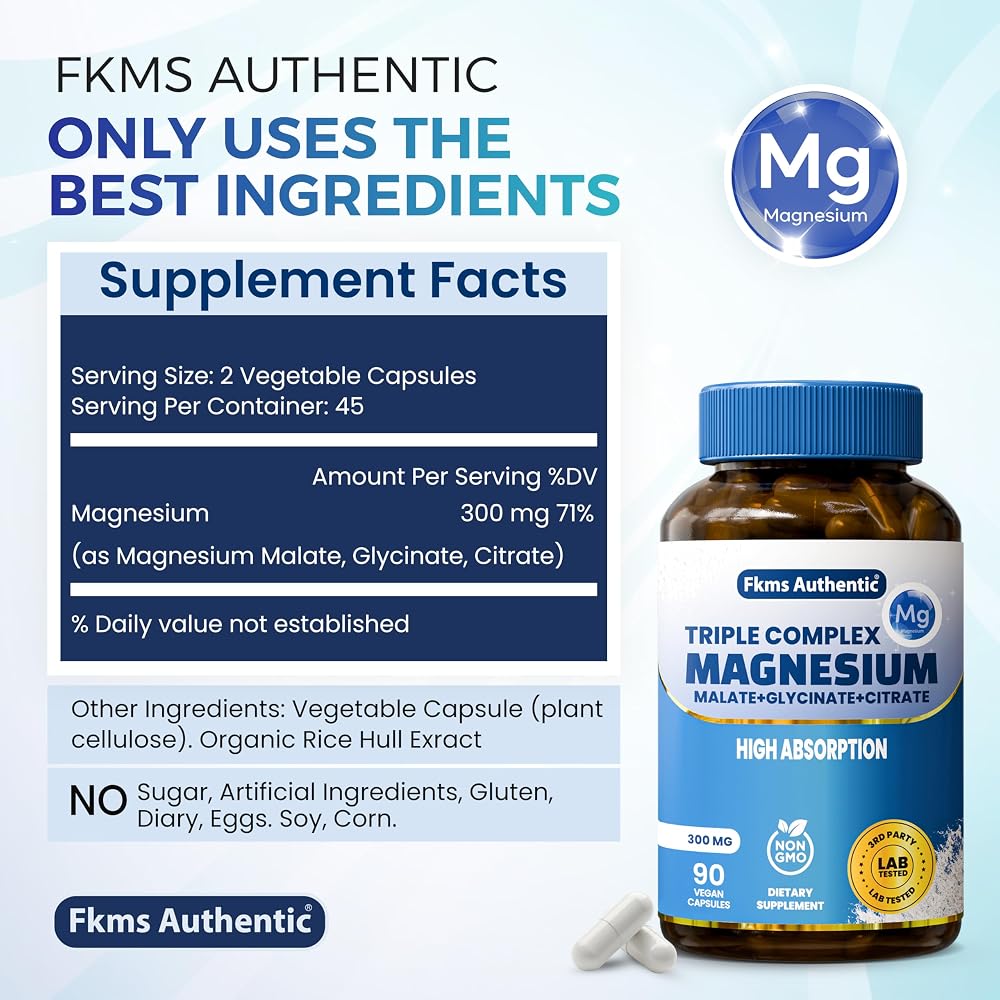 FKMS Authentic Triple Magnesium Complex 300mg for Sleep - 90 Capsules - image 5
