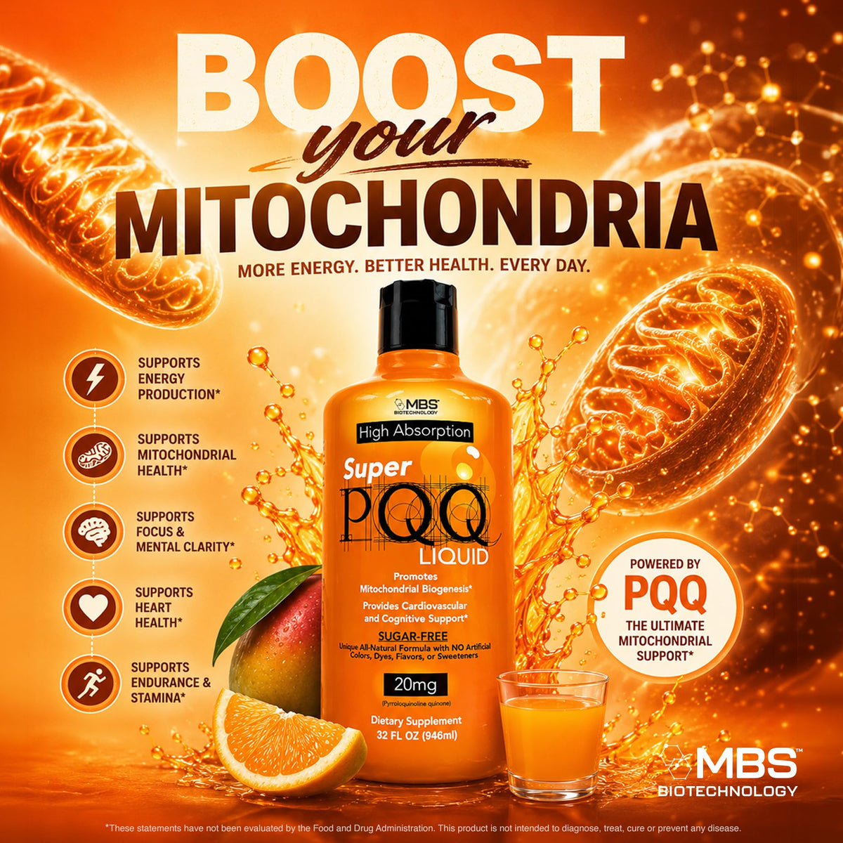 MBS Biotechnology Super PQQ Liquid 20mg - 32 Fl Oz - image 2