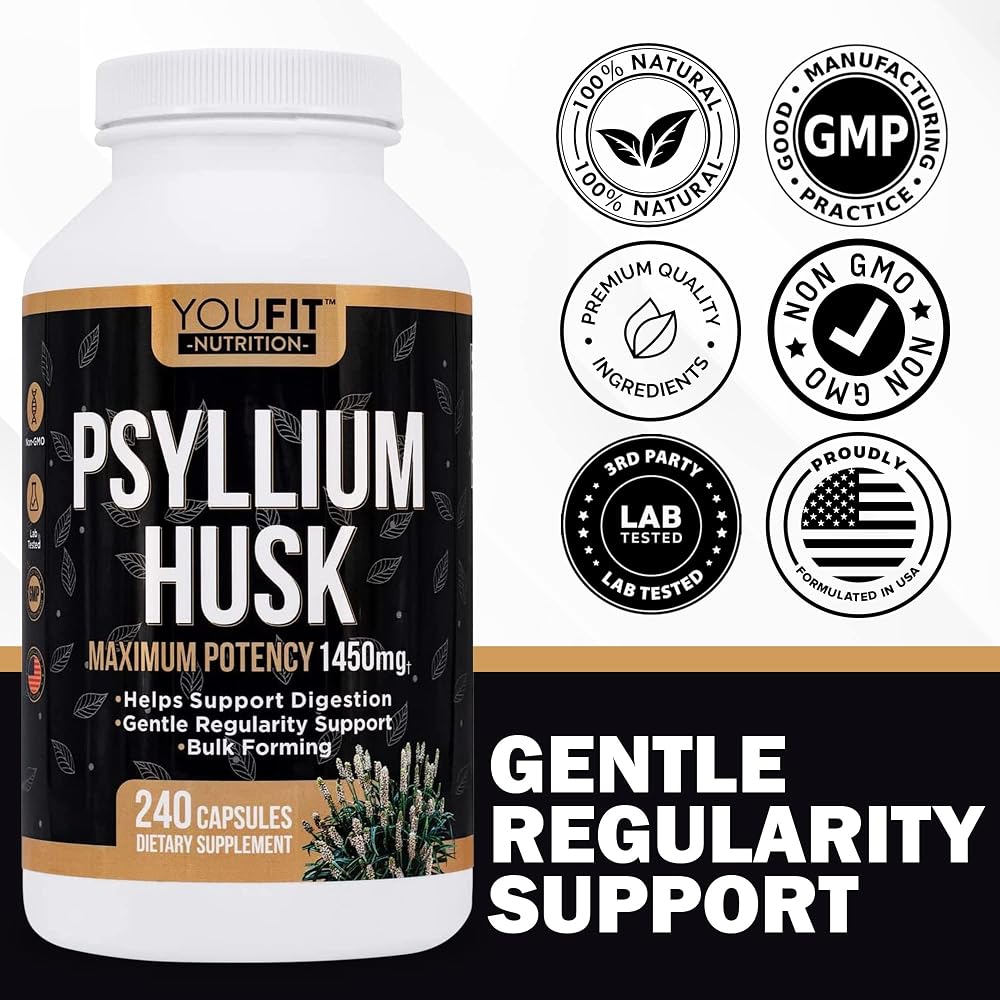 YouFit Nutrition Psyllium Husk Capsules 1450mg - 240 Capsules - image 7