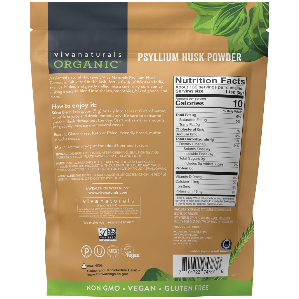 Viva Naturals Organic Psyllium Husk Powder - 24 oz - image 6