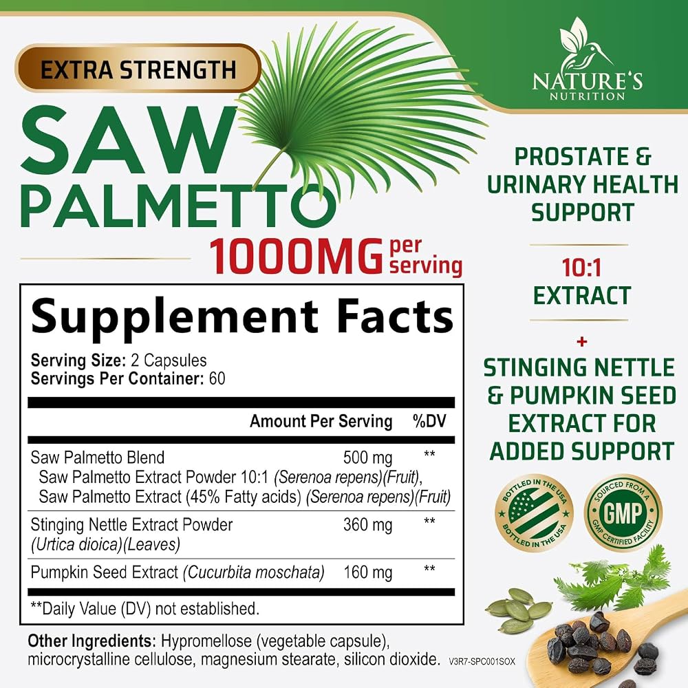 Nature's Nutrition Saw Palmetto for Men - 3X Strength Prostate Health - image 3