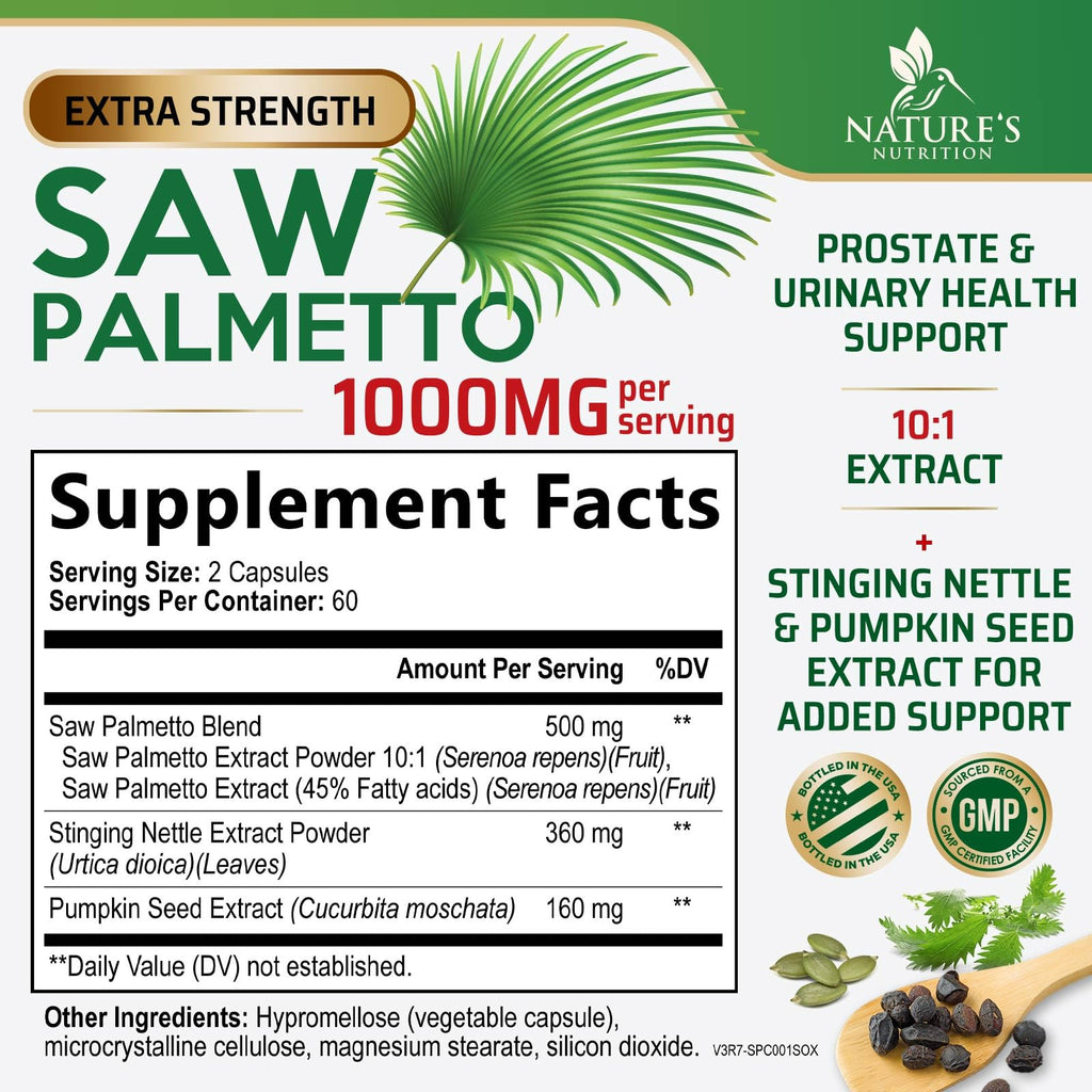 Nature's Nutrition Saw Palmetto for Men - 3X Strength Prostate Health