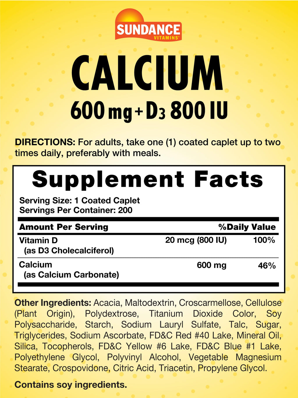 Sundance Calcium with Vitamin D3 600mg - 200 Caplets - image 2