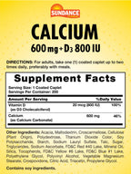 Sundance Calcium with Vitamin D3 600mg - 200 Caplets - image 2