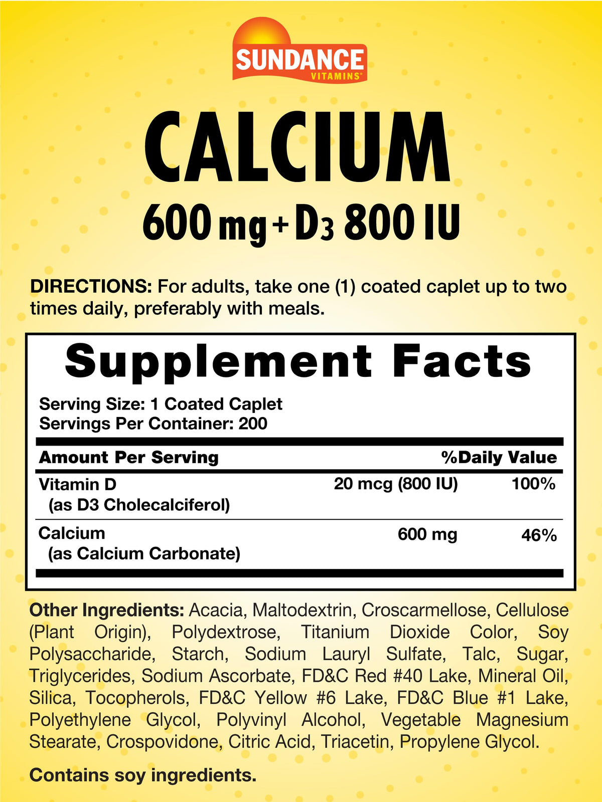 Sundance Calcium with Vitamin D3 600mg - 200 Caplets - image 2
