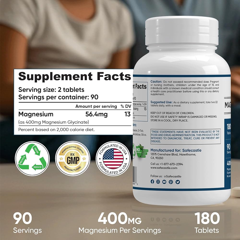 SAFECASTLE Magnesium Glycinate 400 mg - 180 Tablets - image 9