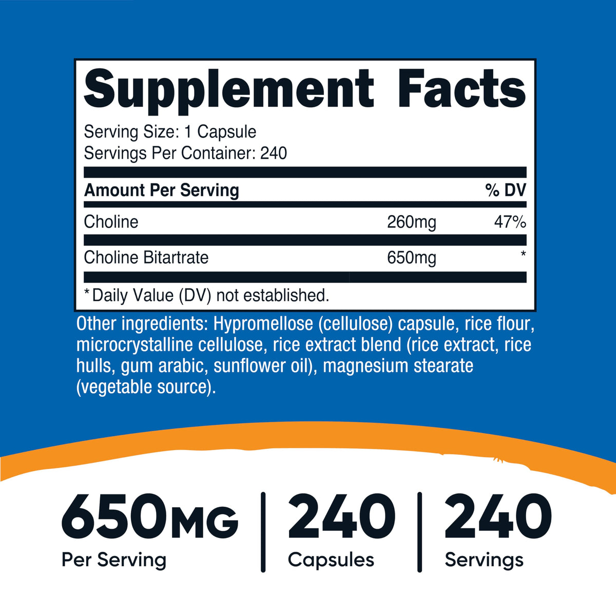 Nutricost Choline Bitartrate 650mg - 240 Vegetarian Capsules - image 2