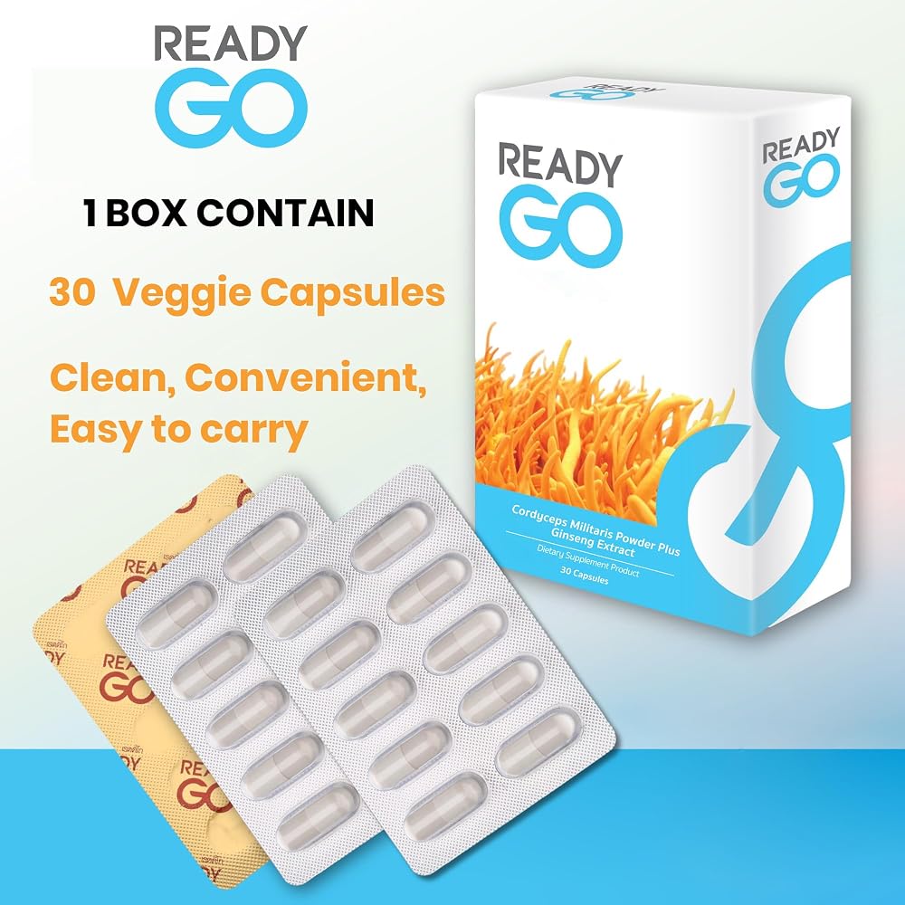 READYGO Cordyceps Militaris Mushroom Capsules with Ginseng - 30 Capsules - image 2