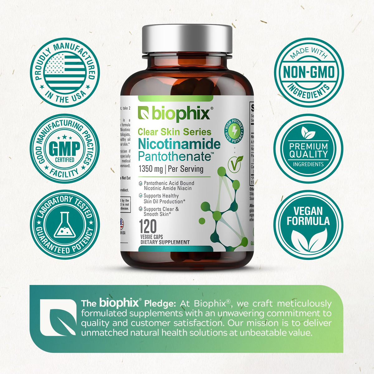 biophix B-3 Nicotinamide Pantothenate 1350 mg - 120 Vegetarian Capsules - image 4