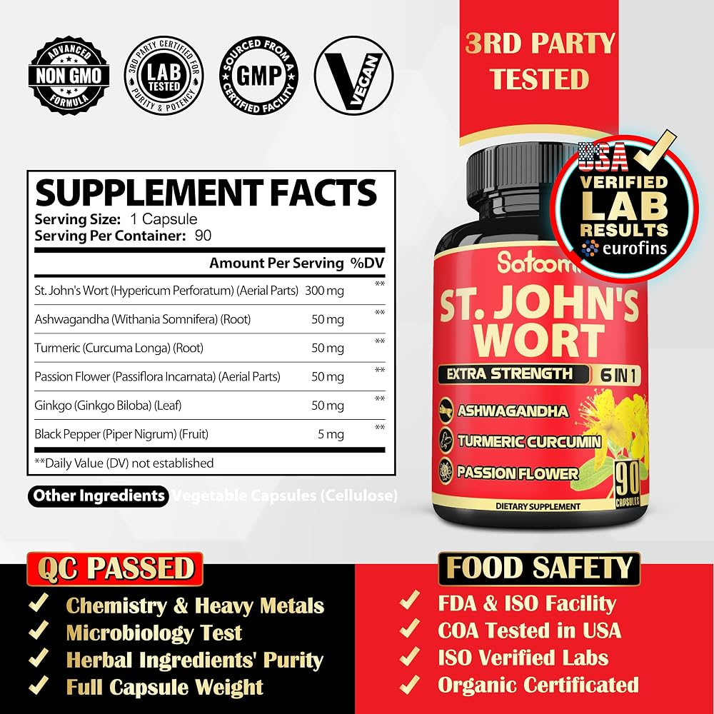 Satoomi St. John's Wort Capsules Extract Supplement - 90 Vegetarian Capsules - image 5
