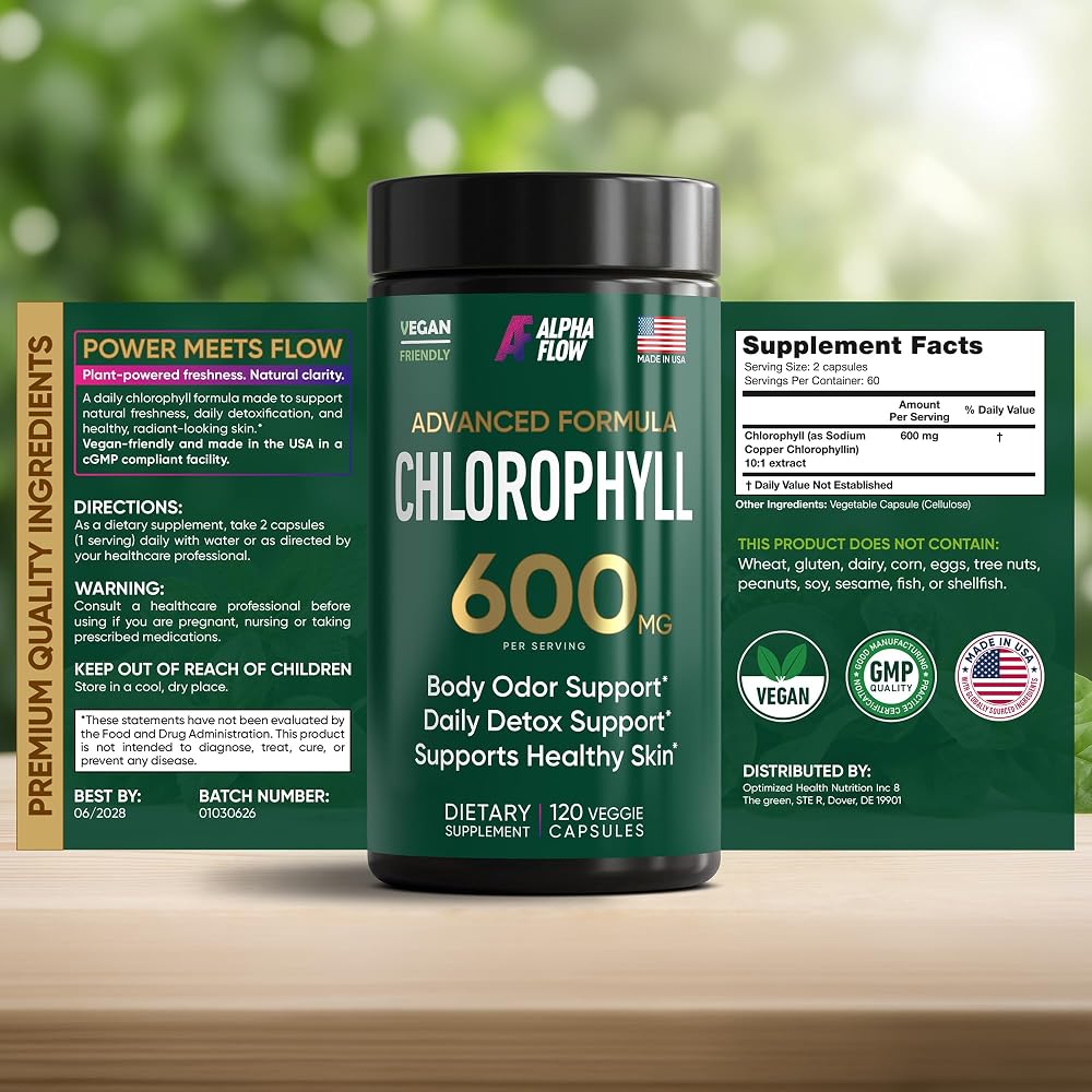 Alpha Flow Chlorophyll Capsules 600mg - 240 Vegetarian Capsules - image 3