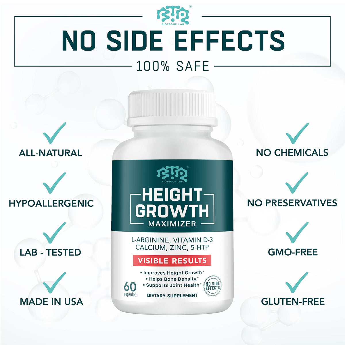 BTQ BIOTEQUE LAB Height Growth Maximizer Calcium Vitamin D3 Zinc - 60 Capsules - image 5