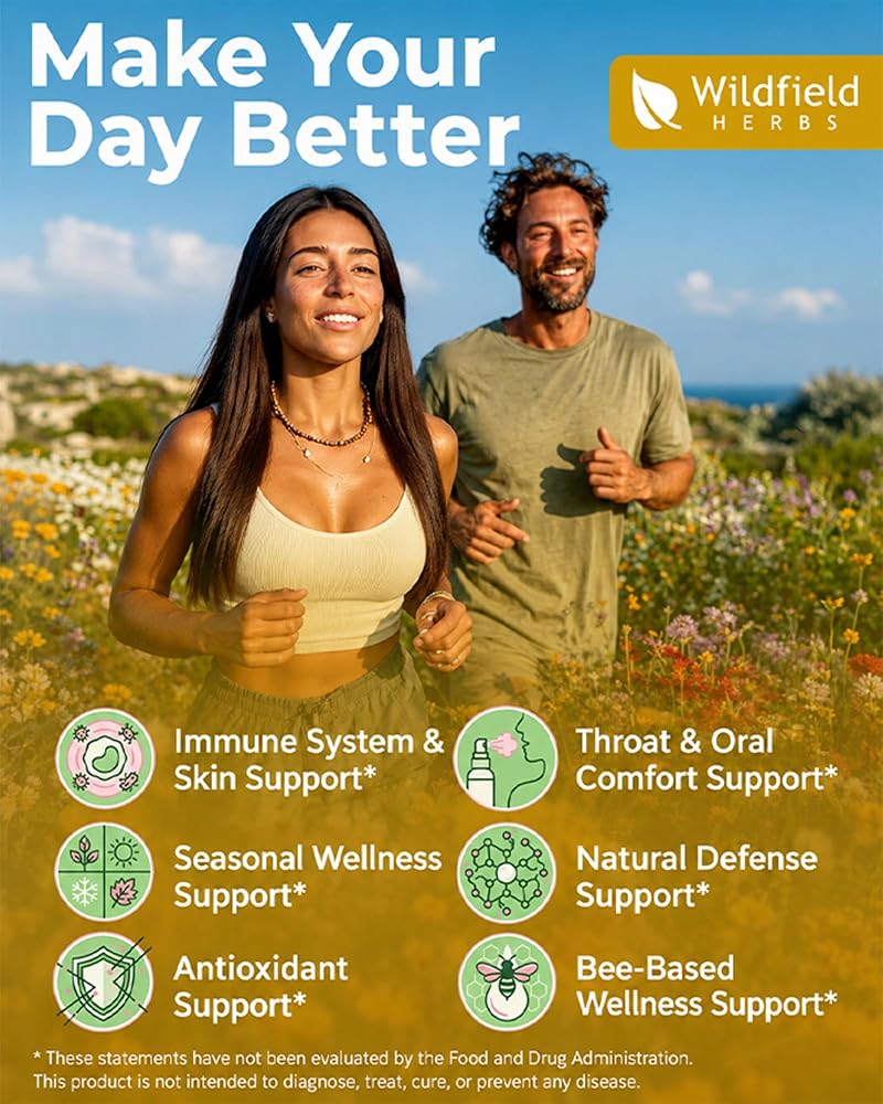 WILDFIELD HERBS 4 Oz Bee Propolis Extract Liquid Drops - Immune Support & Throat Soothing | 2 Month Supply | - Made in USA - Propolis Supplement - Alcohol & Sugar Free - image 2