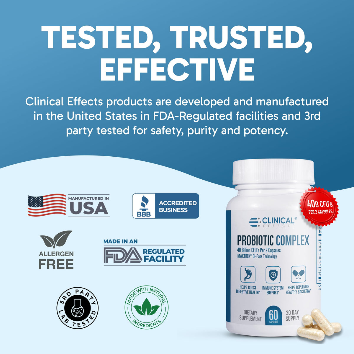 Clinical Effects Probiotic Complex 40 Billion CFU - 60 Vegetarian Capsules - image 7