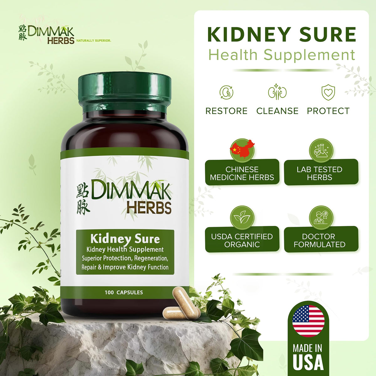 Dimmak Herbs Kidney Sure Herbal Support - 100 Capsules - image 2