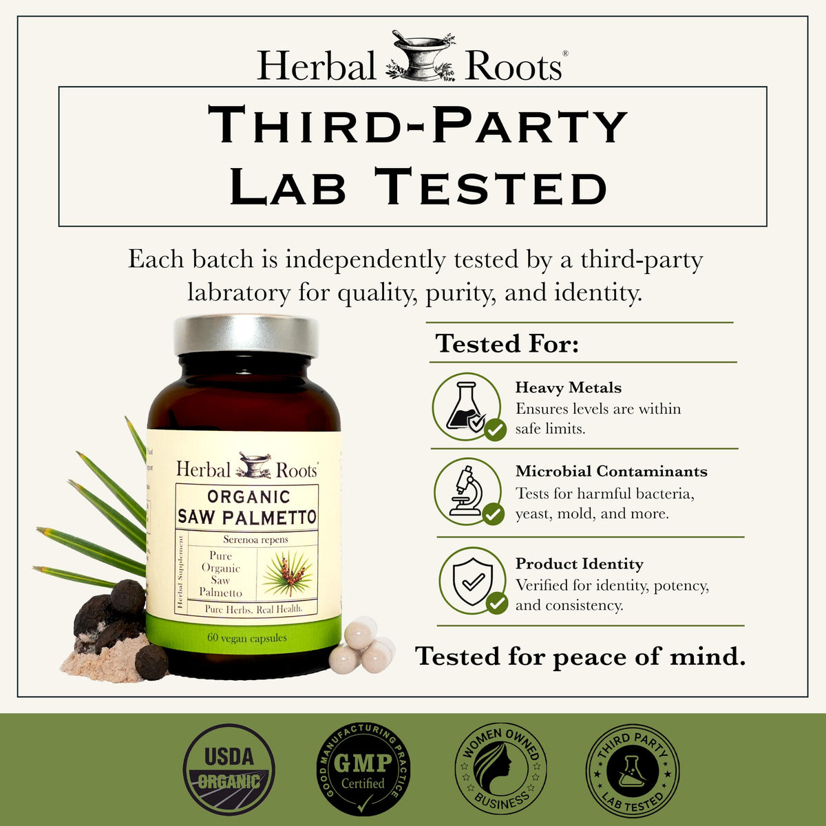 Herbal Roots Organic Saw Palmetto Supplement - 60 Vegan Capsules - image 4