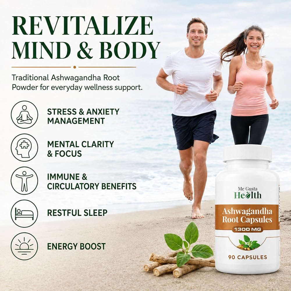 ME GUSTA HEALTH Ashwagandha Root Powder 1300mg - 90 Capsules - image 4