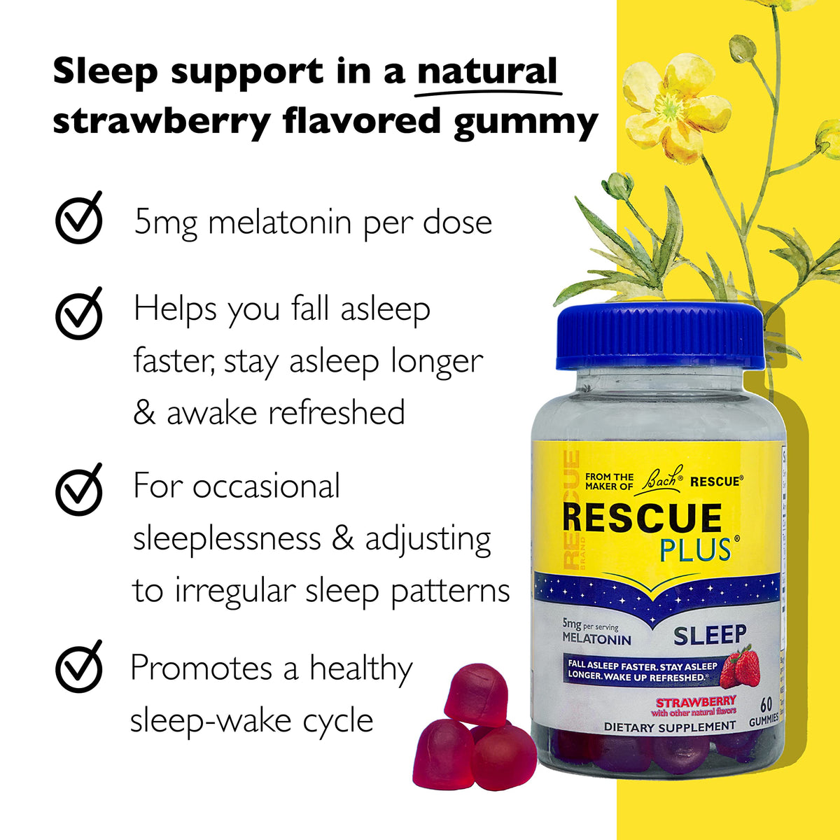 RESCUE PLUS Melatonin Sleep Gummies, Strawberry - 60 Count - image 2