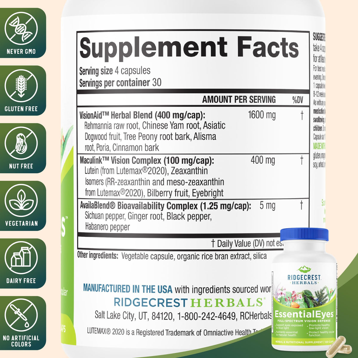 RidgeCrest Herbals EssentialEyes Eye Vitamins Vision Support - 120 Capsules - image 3