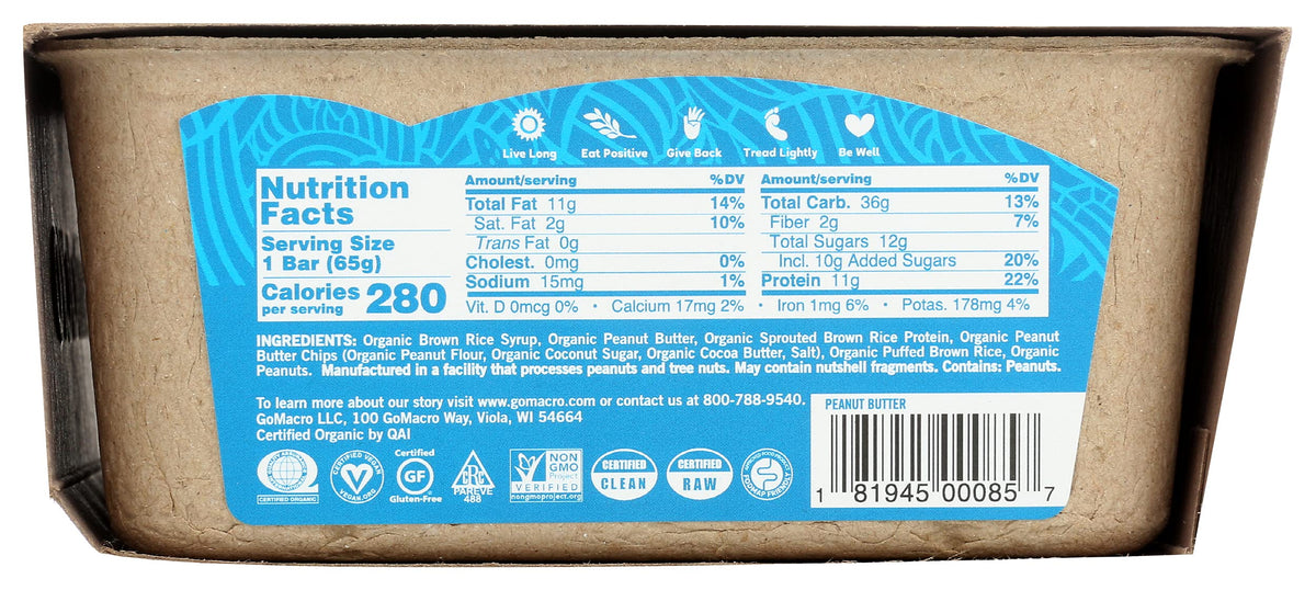 GoMacro MacroBar Organic Vegan Protein Bars Peanut Butter - 12 Count - image 2