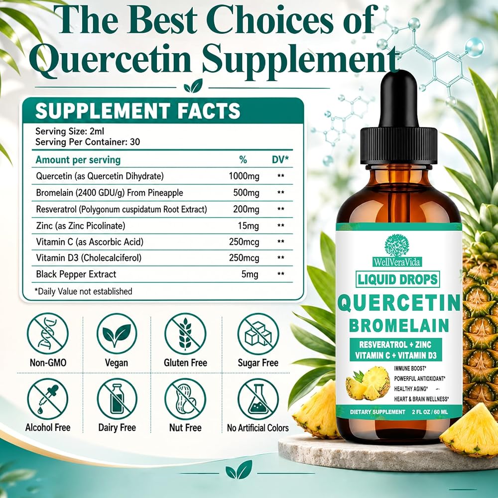 WellVeraVida Quercetin with Bromelain Liquid Drops