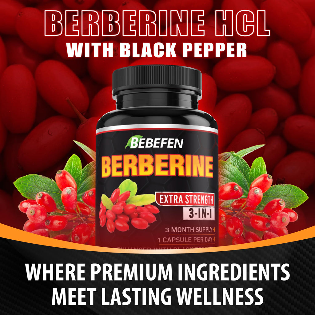 BEBEFEN Berberine Capsules with Black Pepper Extract - 90 Capsules - image 3
