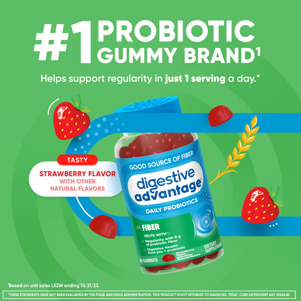 Digestive Advantage Prebiotic Fiber Gummies + Probiotics for Gut