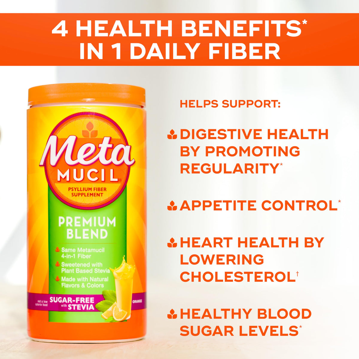 Metamucil Premium Blend Psyllium Fiber Powder, Sugar-Free - 180 Teaspoons - image 2