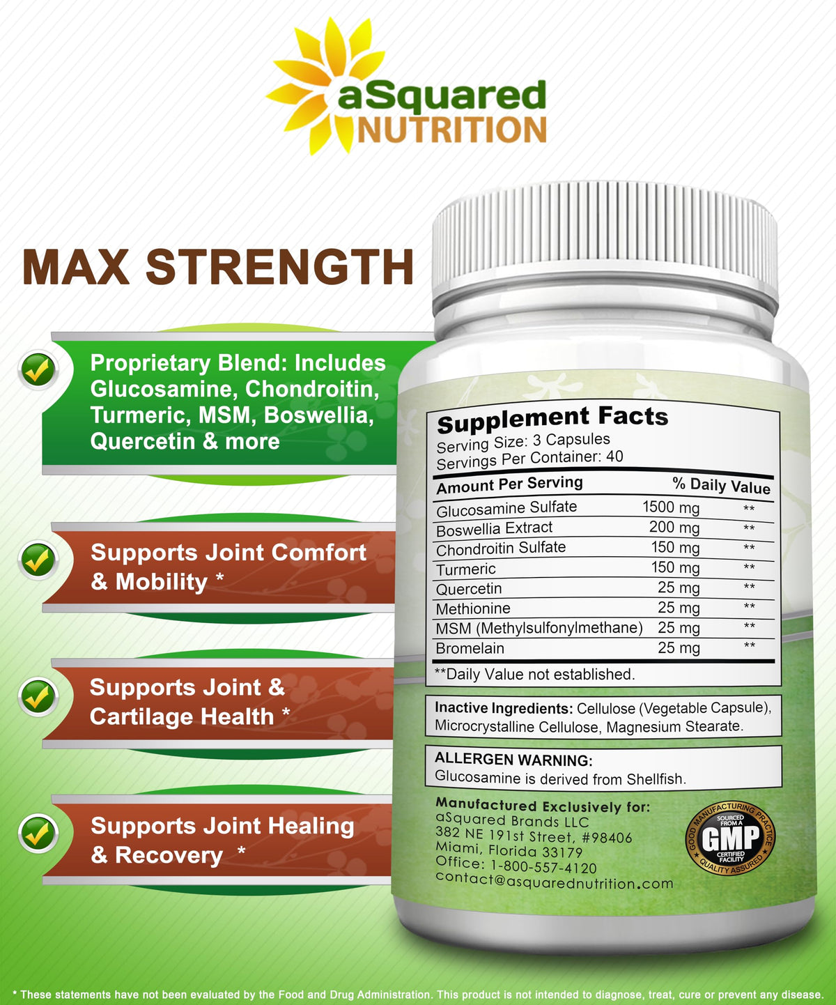 aSquared Nutrition Glucosamine Chondroitin MSM Boswellia Joint Support - image 6