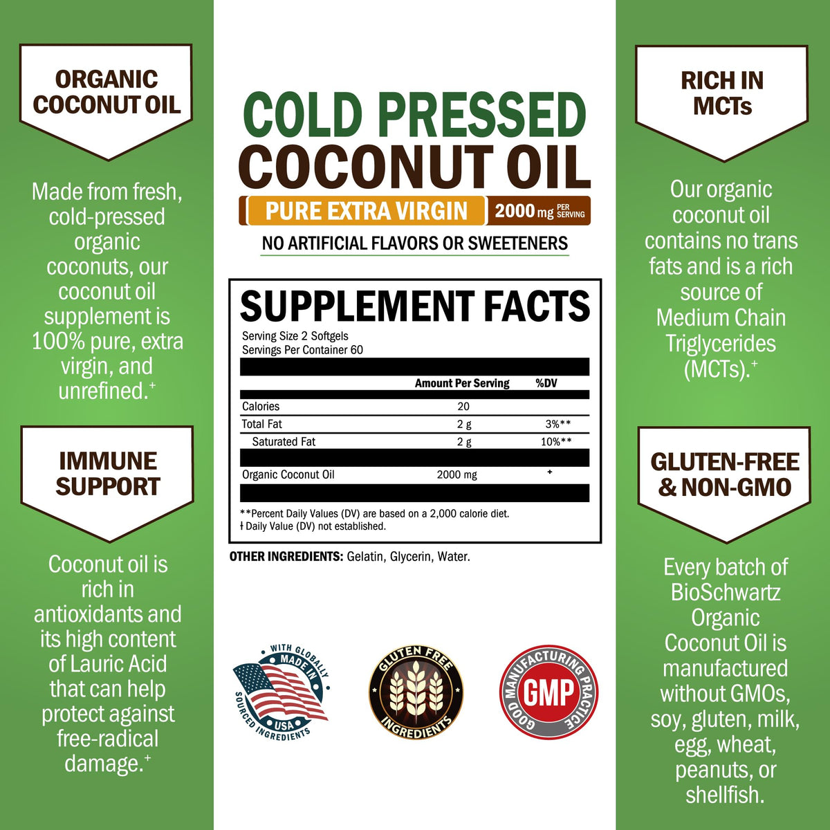 BioSchwartz Coconut Oil Capsules 2000mg - 120 Softgels - image 4