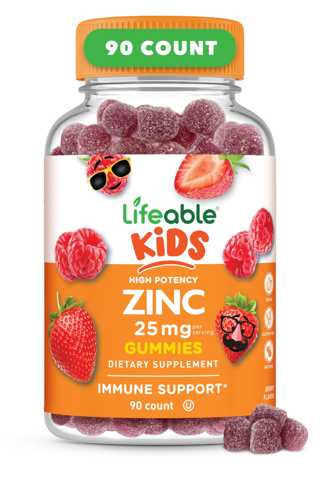 Lifeable Zinc for Kids 25 mg Vegan Berry Gummies - 90 Count