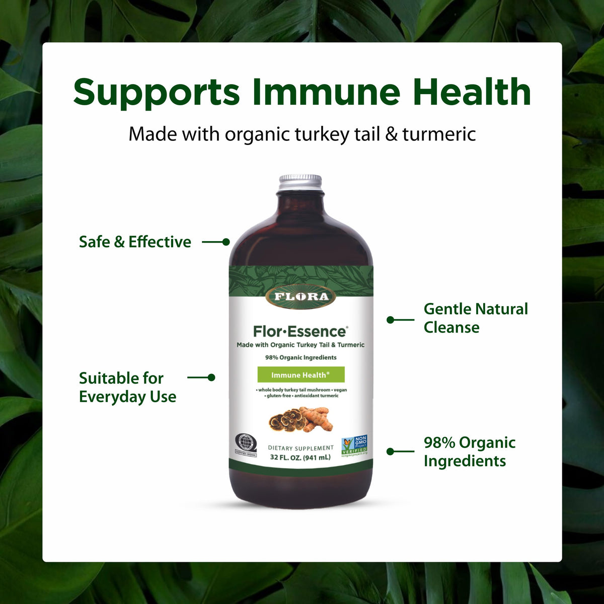 Flora Health Flor-Essence with Turkey Tail & Turmeric