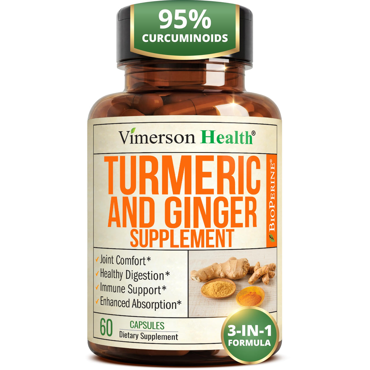 Vimerson Health Turmeric and Ginger Supplement Joint Support - 60 Capsules