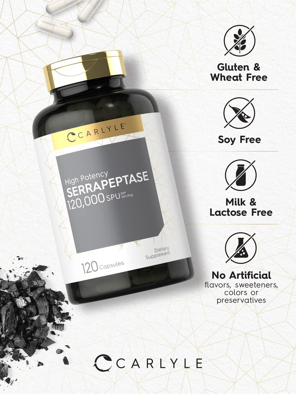 Carlyle Serrapeptase 120000 SPU Enzyme - 120 Capsules - image 4