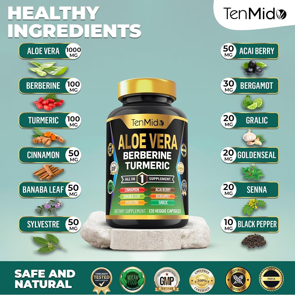 Tenmido Aloe Vera Capsules 12-in-1 Herbal Supplement - 120 Capsules - image 3