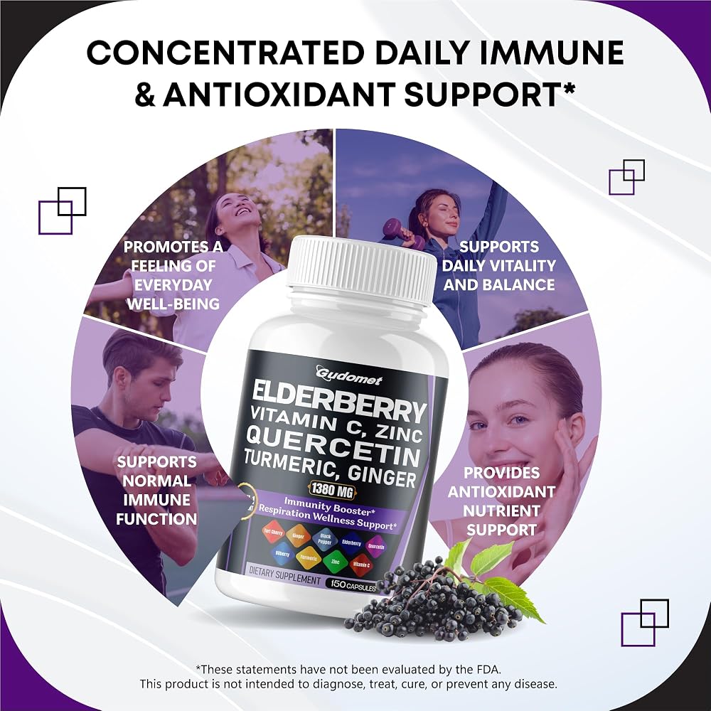 GUDOMET Elderberry Complex 1,380 mg with Quercetin - 150 Capsules - image 3