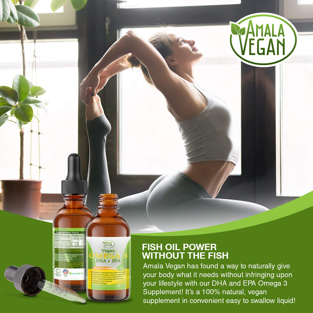 Amala Vegan Omega-3 Liquid Supplement Plant-Based DHA EPA - 60 Doses - image 4
