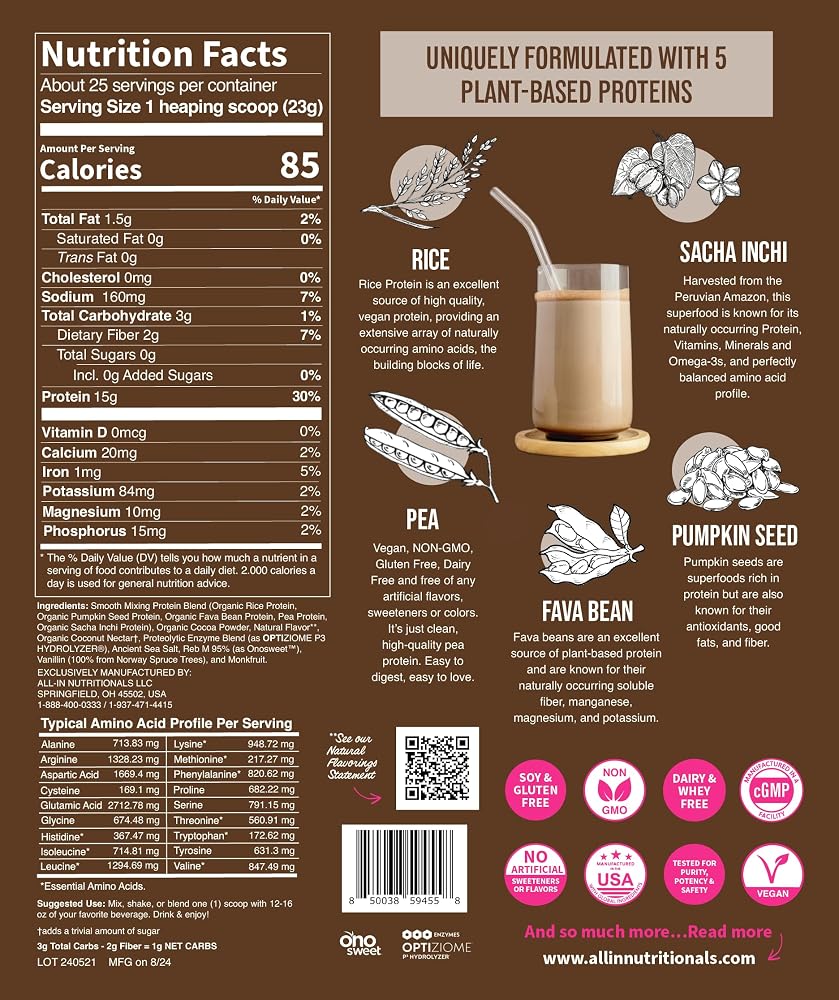 All In Nutritionals EZ Plant Protein Powder Chocolate - 19.4 oz - image 2