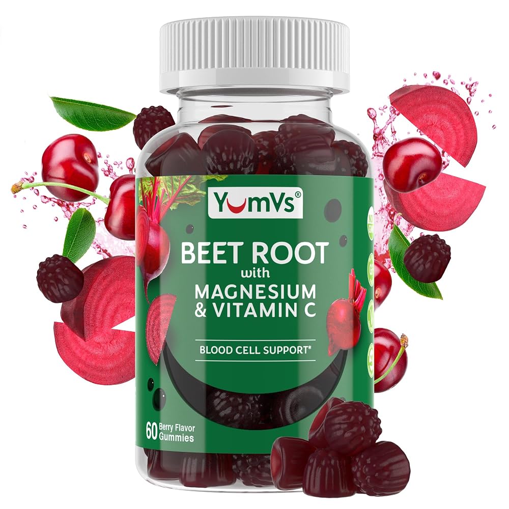YUM-V'S Beet Root Gummies with Magnesium & Vitamin C - 60 Count